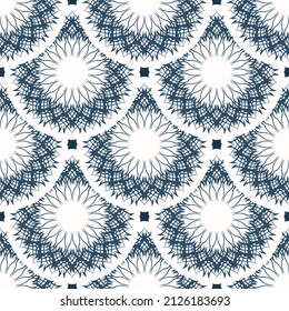 Endless background with monograms. Background with white and blue color. Good for wallpaper. Veil illustration.