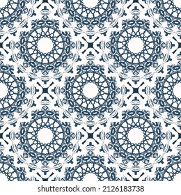 Endless background with monograms. Background with white and blue color. Good for prints. Vector.