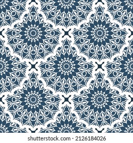 Endless background with monograms. Background with white and blue color. Good for prints. Vector.