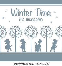  Endless background pattern with various leprechaun/gnome figures in winter garden