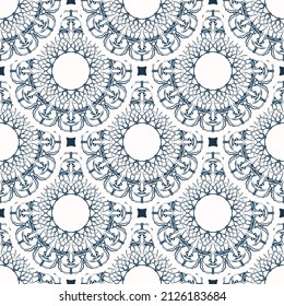 Endless background with retro patterns. Background with white and blue color. Good for postcards. Vector.