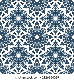 Endless background with retro patterns. Background with white and blue color. Good for wallpaper. Vector.