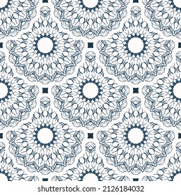 Endless background with retro patterns. Background with white and blue color. Good for postcards. Veil illustration.