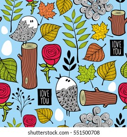 Endless background with stubs and flowers. Vector illustration in doodle style.