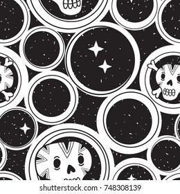 Endless background with sugar skulls and night sky on the background. Vector illustration of abstract shape and round elements.