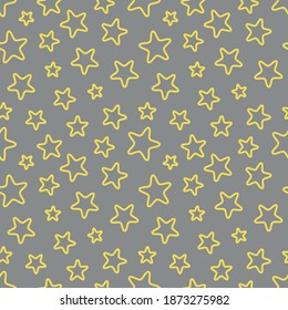 Endless background texture from yellow stars blank inside on a gray background. Colors of 2021 Ultimate Gray 17-5104 and Illuminating 13-0647