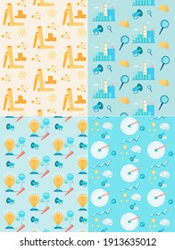 Fondos interminables para presentación comercial con elementos infográficos. Patrones sin inconvenientes sobre el desarrollo financiero e industrial o el tema de logros de la empresa. Ilustración de vectores planos.