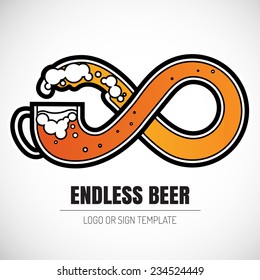 endless beer - infinity symbol logo for design t-shirt cap distributing - vector logo template