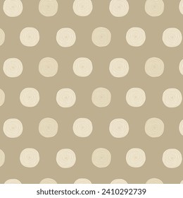 Endless beige pattern of hand drawn polka dots with line texture. Natural monochrome design for paper and textiles.