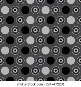 Endless black dot seamless pattern on gray background, gift wrapping paper, infinite point, clothes, shirts, dresses, paper, gift, white background, Vector background.