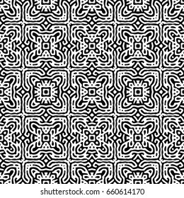 Endless black and white engraving pattern. Texture for certificate or diploma, currency and money design. Single-leaf woodcut, xylography, printmaking. Vector Illustration