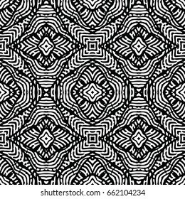 Endless black and white engraving pattern. Texture for certificate or diploma, currency and money design. Single-leaf woodcut, xylography, printmaking. Vector Illustration
