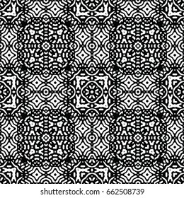 Endless black and white engraving pattern. Texture for certificate or diploma, currency and money design. Single-leaf woodcut, xylography, printmaking. Vector Illustration