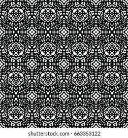 Endless black and white engraving pattern. Texture for certificate or diploma, currency and money design. Single-leaf woodcut, xylography, printmaking. Vector Illustration