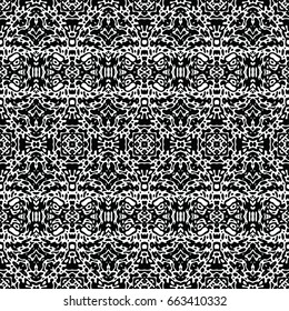 Endless black and white engraving pattern. Texture for certificate or diploma, currency and money design. Single-leaf woodcut, xylography, printmaking. Vector Illustration