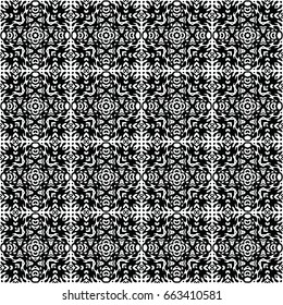 Endless black and white engraving pattern. Texture for certificate or diploma, currency and money design. Single-leaf woodcut, xylography, printmaking. Vector Illustration