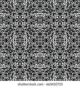 Endless black and white engraving pattern. Texture for certificate or diploma, currency and money design. Single-leaf woodcut, xylography, printmaking. Vector Illustration