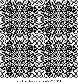 Endless black and white engraving pattern. Texture for certificate or diploma, currency and money design. Single-leaf woodcut, xylography, printmaking. Vector Illustration