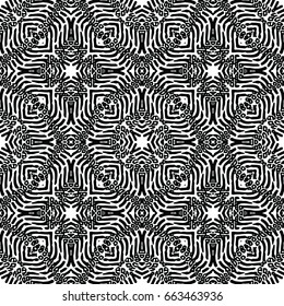 Endless black and white engraving pattern. Texture for certificate or diploma, currency and money design. Single-leaf woodcut, xylography, printmaking. Vector Illustration