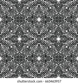 Endless black and white engraving pattern. Texture for certificate or diploma, currency and money design. Single-leaf woodcut, xylography, printmaking. Vector Illustration