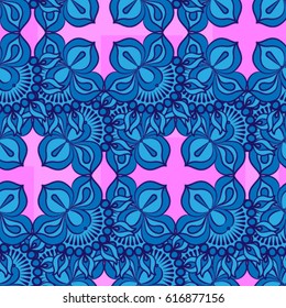 Endless blue flower abstract pattern. Background texture.  Vector illustration.
