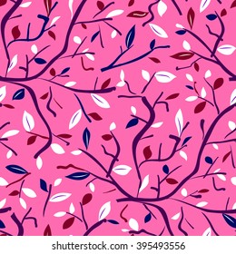 Endless bright spring pattern with leaves and twigs. Seamless texture