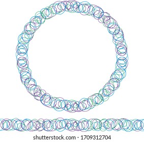 Cepillo infinito de divertidas burbujas de círculo. Ilustración de la tinta de la corona circular. Patrón geométrico para plantilla de invitación. Fondo de la Artesanía Estilo Doodle Dibujado A Mano. Ilustración colorida.