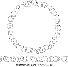Cepillo infinito de divertidas burbujas de círculo. Ilustración de la tinta de la corona circular. Patrón geométrico para plantilla de invitación. Fondo de la Artesanía Estilo Doodle Dibujado A Mano. Ilustración colorida.