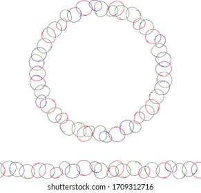 Endless Brush of Funny Cute Circle Bubbles. Circle Wreath Ink illustration. Geometric Pattern for Invitation Template. Hand Drawn Doodle Style Craft Backdrop. Colorful Illustration.
