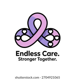 endlose Pflege Konzept Band-Logo, lila Awareness Mark, Bauchspeicheldrüsenkrebs Unterstützung, stärker zusammen Thema, Gesundheit Charity Vektor