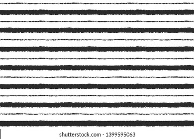 Endless chalk, crayon drawn straight stripes with rough edge background. Seamless repeat vector striped black and white pattern. Hand drawn various bars, different streaks, lines, pinstripes texture.