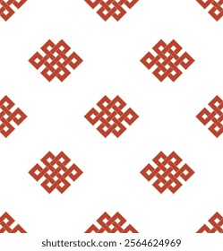 Endless chinese decorative knot, seamless pattern, red on white background, vector