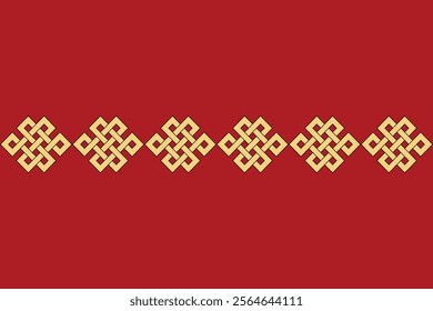 Endless chinese decorative knot, seamless pattern, gold on red background, vector