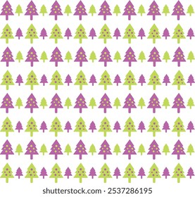 An endless Christmas pattern with cute winter decor elements. Flat tree illustration for postcards, banners, posters, packaging, paper. Seamless vector repeating pattern