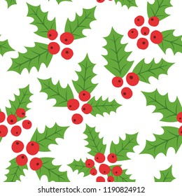 Endless Christmas Pattern. Holly Berries Background. Vector.