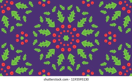 Endless Christmas Pattern. Holly Berries Background. Vector.