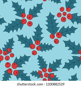 Endless Christmas Pattern. Holly Berries Background. Vector.