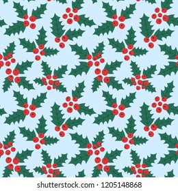 Endless Christmas Pattern. Holly Berries Background. Vector.
