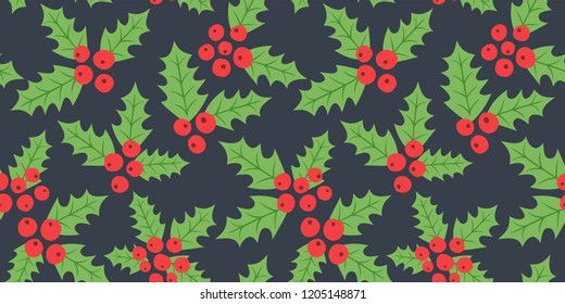 Endless Christmas Pattern. Holly Berries Background. Vector.