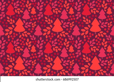 Endless Christmas Pattern. Christmas tree. Holly Berry. Leaves.