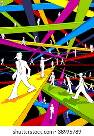 endless and colorful labyrinth of bridges and confused businessmen
