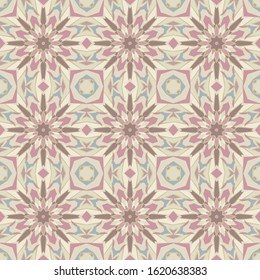 Endless colorful mandala pattern in pink, beige and blue for wallpapers, design and backgrounds, vector seamless pattern.