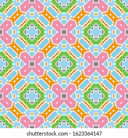 Endless colorful pattern in blue, pink, green and yellow for wallpapers, design and backgrounds, vector seamless pattern.