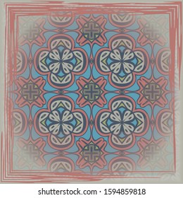 Endless colorful pattern for wallpapers, design and backgrounds, vector pattern in red and blue. Scarf design. Frame.