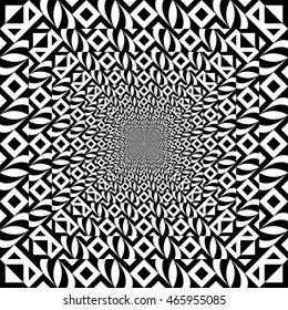Endless corridor of black and white ornament. Abstract geometric pattern
