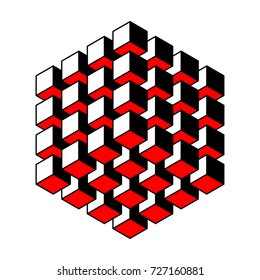 Endless cube, black and white with red detail. Geometry.