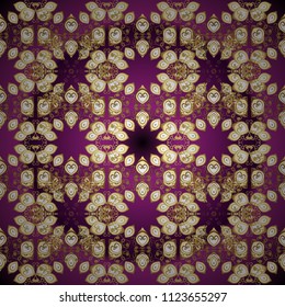 Endless curl ornament. In simple style. Sketch, doodle, scribble on purple, beige and brown colors. Can be used for greeting cards, logo, printing on fabric. Vector. Seamless swirl pattern.