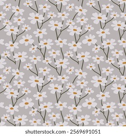 endless daisies on a gray background. restrained floral background in a modern style. hand-painted small daisies