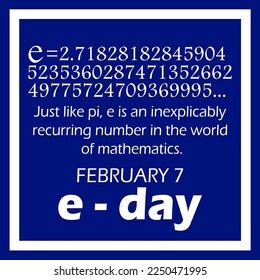 An endless decimal number with bold text in frame on dark blue background to commemorate e-Day on February 7