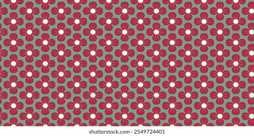 Endless decorative texture with blooming flowers. Seamless red flower pattern. Template for design fabric, backgrounds, covers, wrapping paper, package. Vector illustration